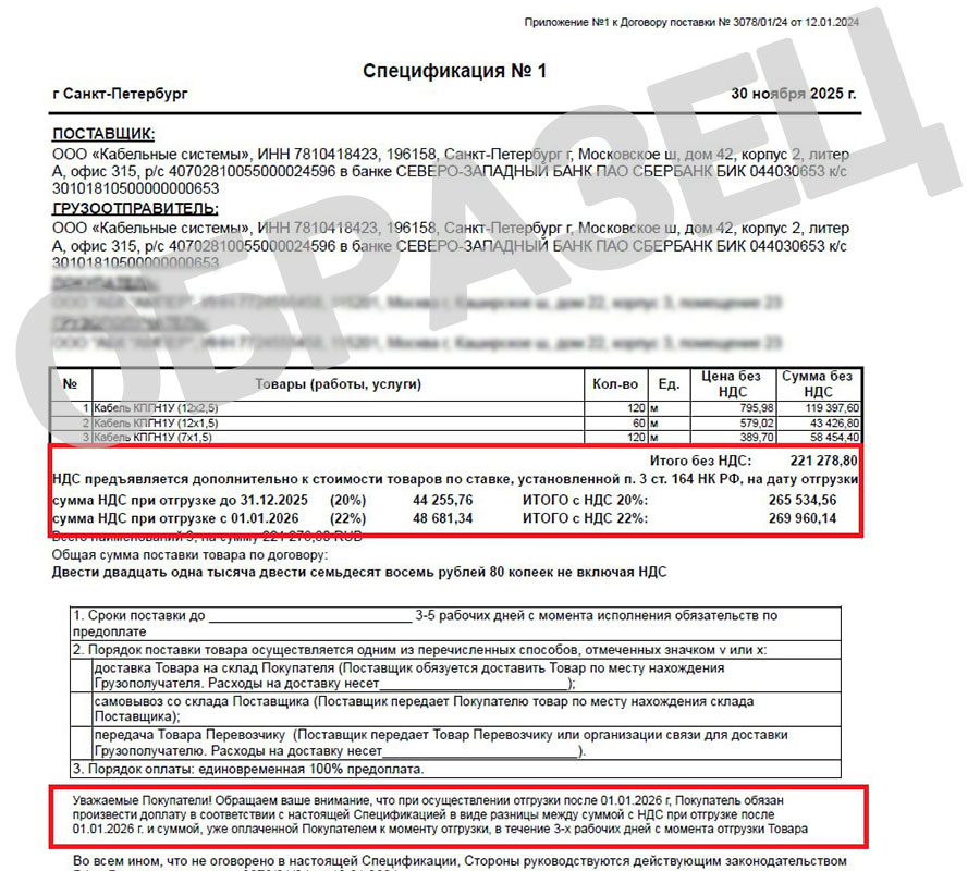 Образец спецификации Образец спецификации